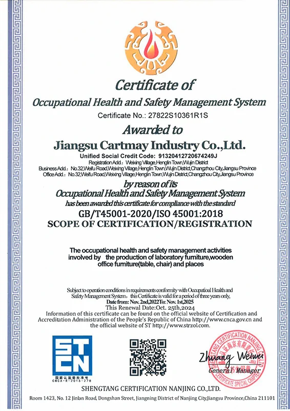 ISO 45001 health certificate for locker