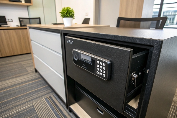 Office safe with digital keypad lock, providing secure storage for documents and valuables