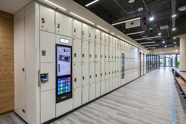 Smart lockers with touchscreens and modern design, perfect for efficient storage solutions