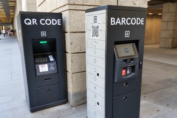 Self-service lockers with QR code and barcode scanning for easy access