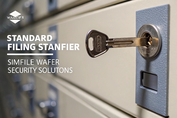 Close-up of filing cabinet lock with key, showcasing secure Simfile wafer locking mechanism