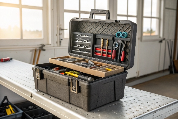 Portable tool box with compartments, perfect for organized and mobile storage