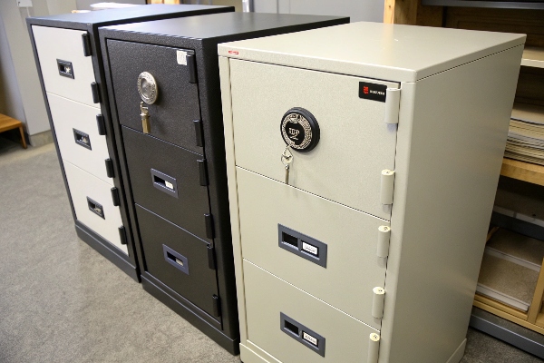 Collection of fireproof safes with combination locks, perfect for secure document storage