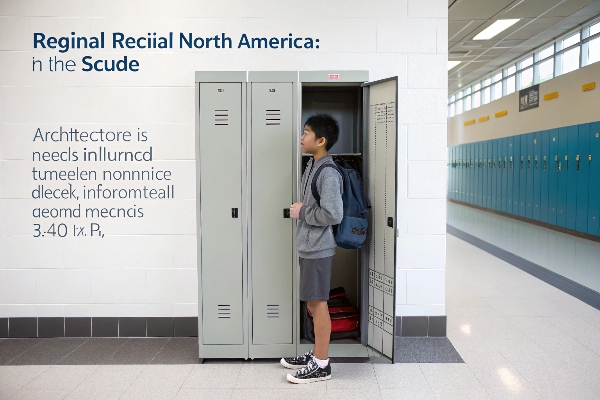 Student standing next to a locker, with some text on the wall