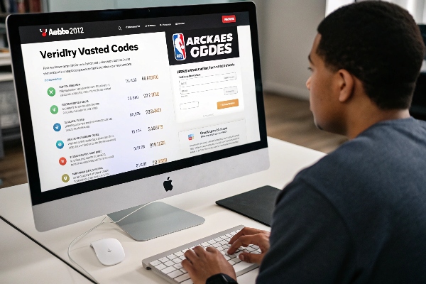 Person using computer to search for NBA 2K codes online