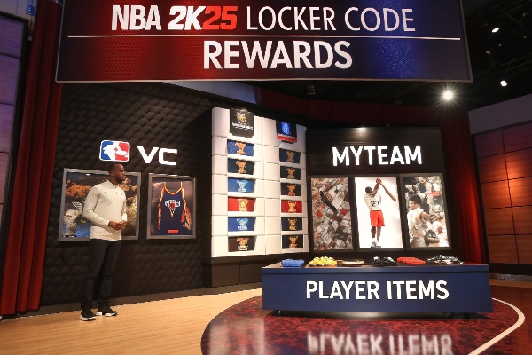 NBA 2K25 locker code rewards display, featuring player items and jerseys